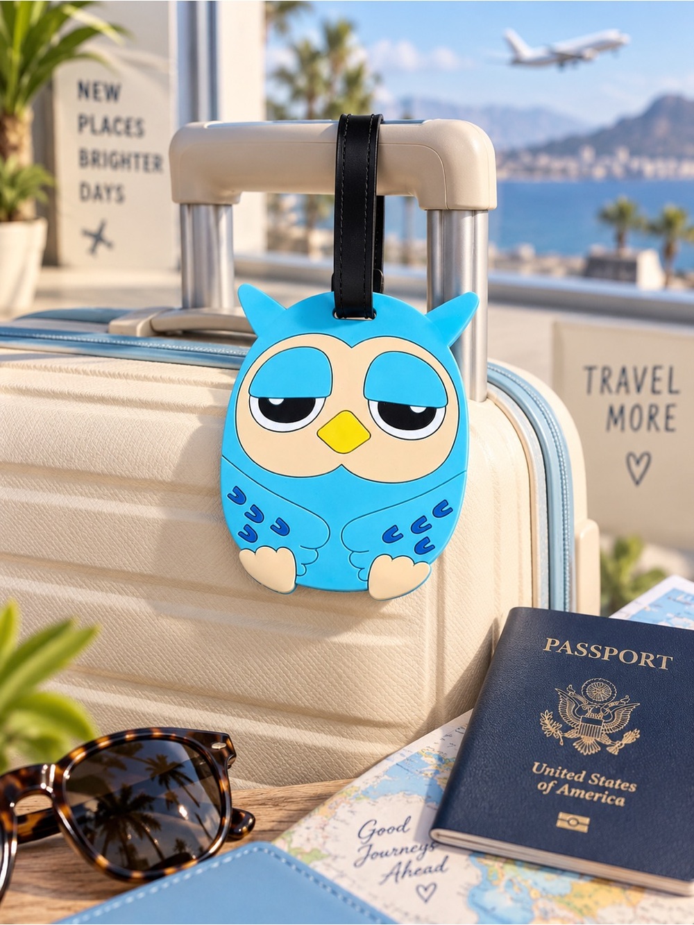 Blue Owl Luggage Tag Cute Travel Bag Tag NWT